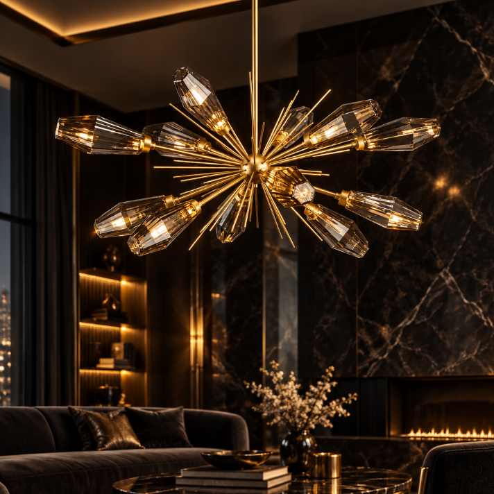 FUMELLA Smoky Glass Gold Chandelier