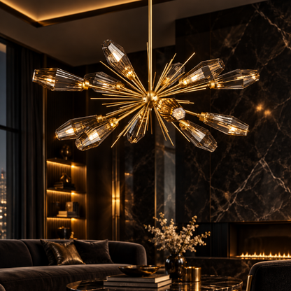 FUMELLA Smoky Glass Gold Chandelier