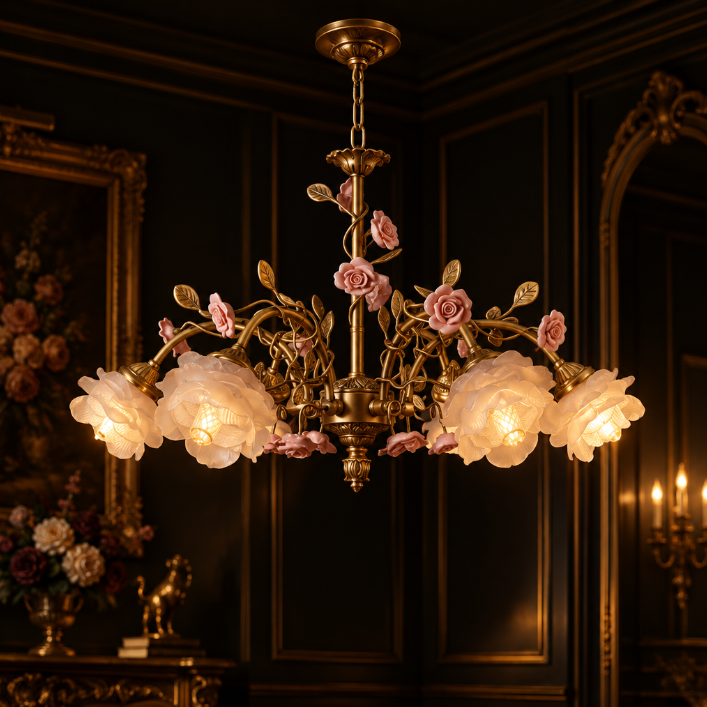 MAGNOLINA Copper Glass Petal Chandelier
