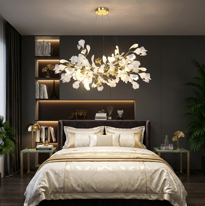 GINKA Gold & White Ginkgo Leaf Flush Mount Chandelier