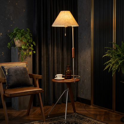TAVOLA Solid Wood Floor Lamp with Side Table
