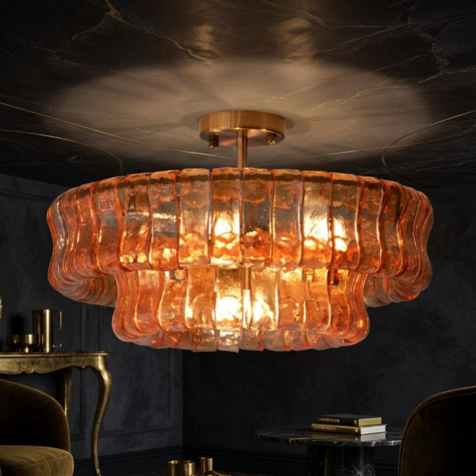 MUSCHIO Rippled Glass Semi-Flush Ceiling Light