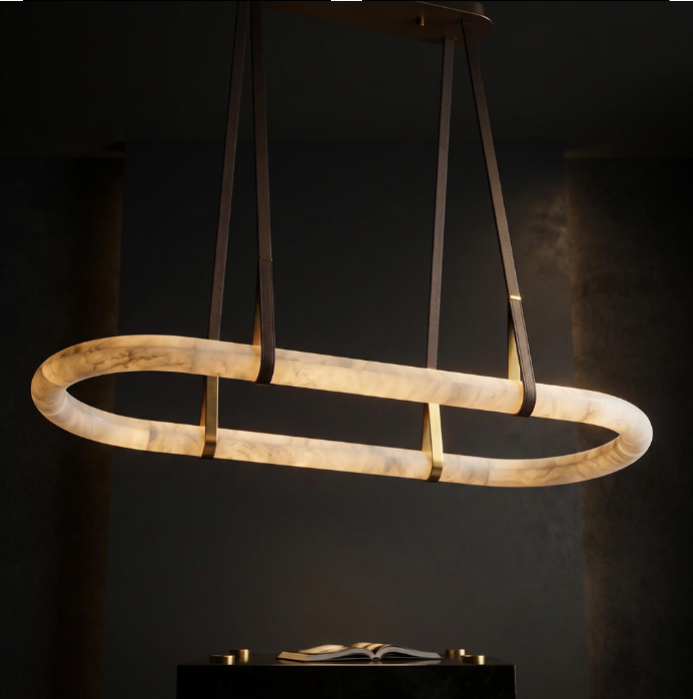CUOIO Alabaster & Leather LED Linear Chandelier