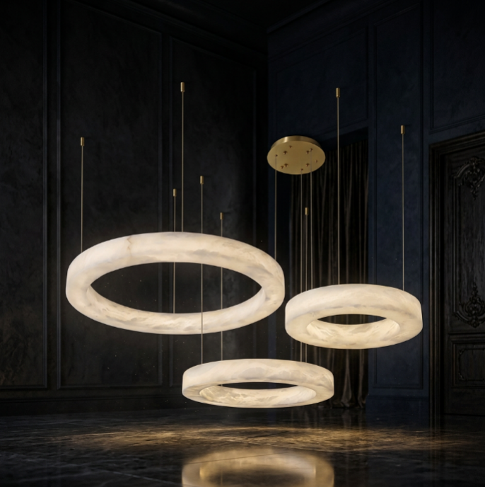 ECLISSI Brass & Alabaster Ring LED Chandelier