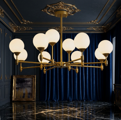 BOLLICINE Brass & Opal Glass Globe Chandelier