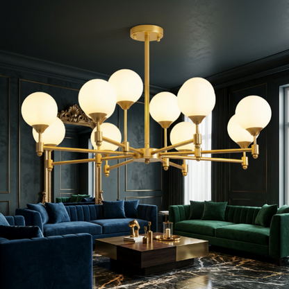 BOLLICINE Brass & Opal Glass Globe Chandelier