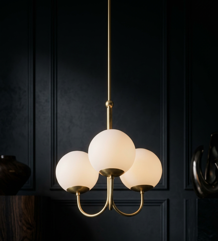 UNCINO Brass & Opal Glass Hook Chandelier