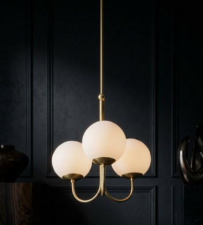 UNCINO Brass & Opal Glass Hook Chandelier
