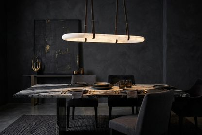 OVALE Alabaster & Leather Oval LED Chandelier