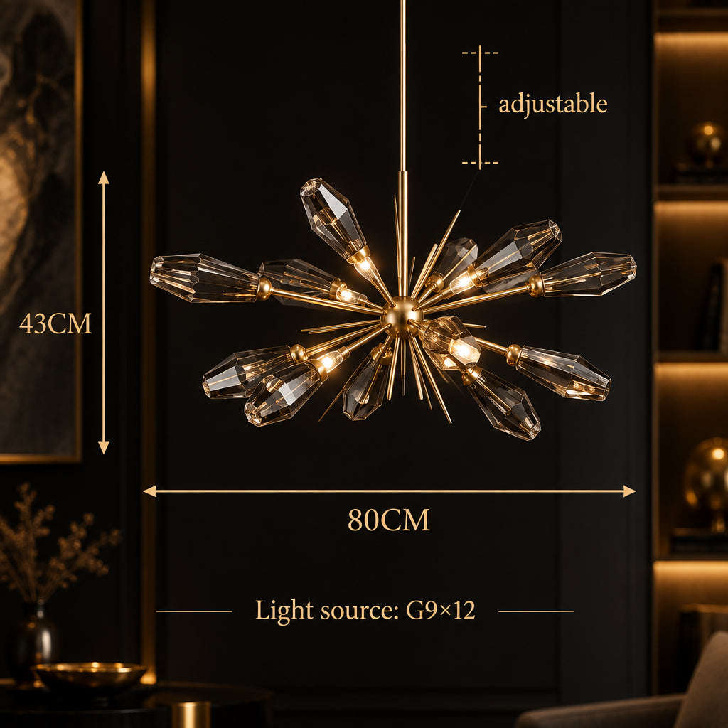 FUMELLA Smoky Glass Gold Chandelier