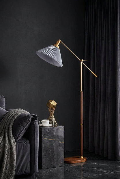 HALDEN Nordic Walnut & Gold Floor Lamp