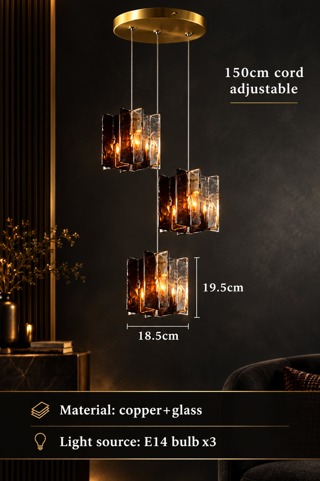 VETRIANA Art Glass Copper Pendant Light