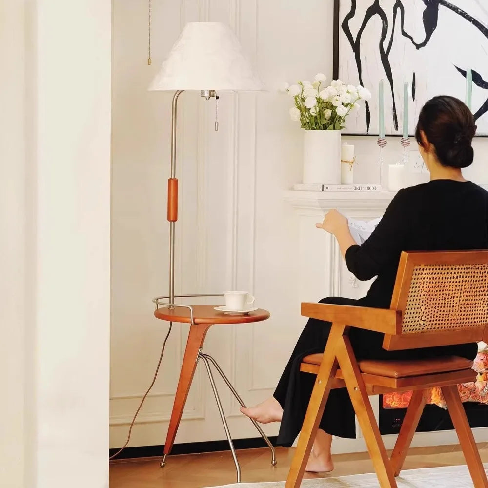TAVOLA Solid Wood Floor Lamp with Side Table