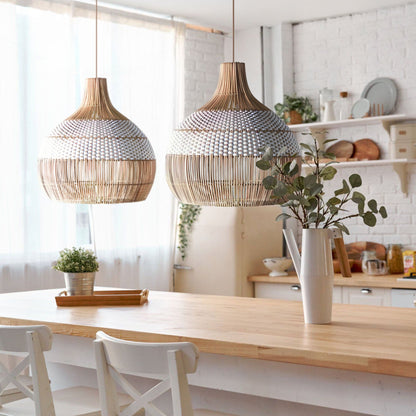 White Rattan Pendant Light Woven Rattan Lampshade