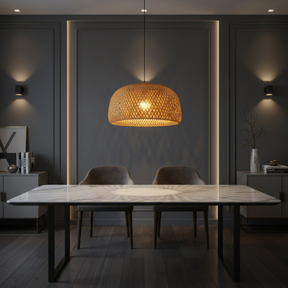 Modern Bamboo Dome Pendant Light - Hand-Woven Wicker Chandelier
