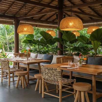 Modern Bamboo Dome Pendant Light - Hand-Woven Wicker Chandelier