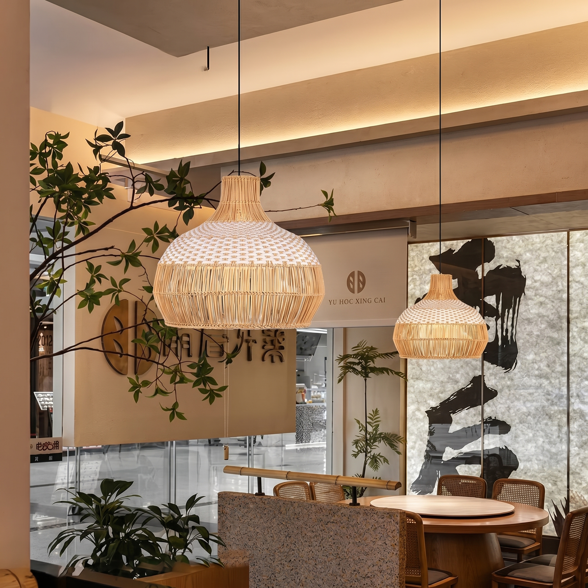 White Rattan Pendant Light Woven Rattan Lampshade