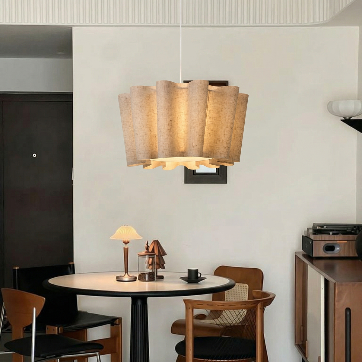Modern Wavy Linen Drum Pendant Light - Nordic Ruffled Fabric Chandelier