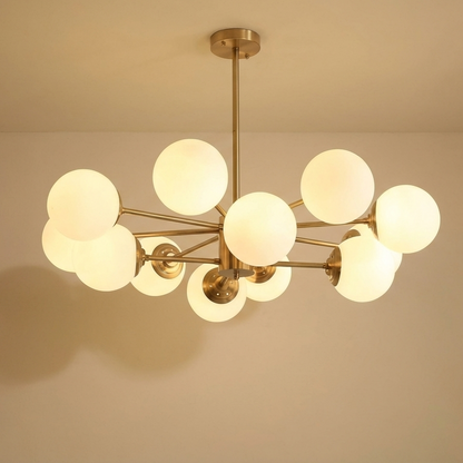 8-light Sputnik Gold Chandelier Brass Ceiling Light Opal Globe Molecular