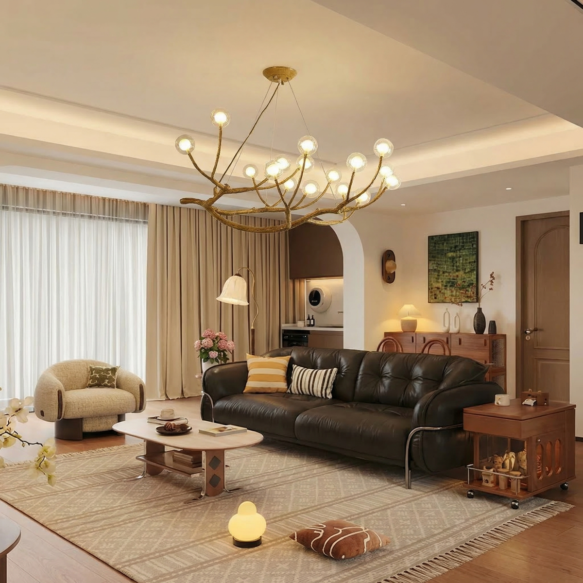 Organic Branch Chandelier - Modern Tree Branch Light with Glass Globes