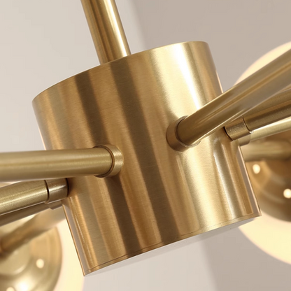 8-light Sputnik Gold Chandelier Brass Ceiling Light Opal Globe Molecular