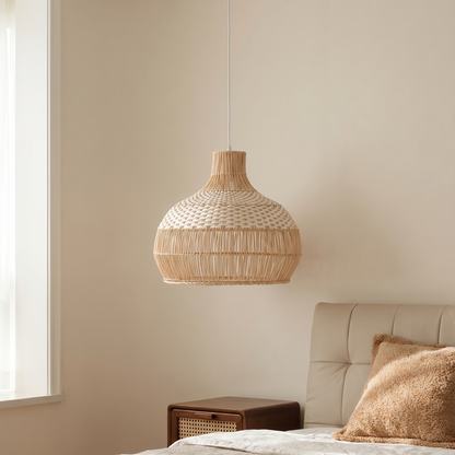 White Rattan Pendant Light Woven Rattan Lampshade