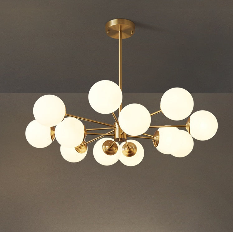8-light Sputnik Gold Chandelier Brass Ceiling Light Opal Globe Molecular