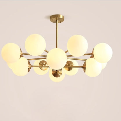 8-light Sputnik Gold Chandelier Brass Ceiling Light Opal Globe Molecular