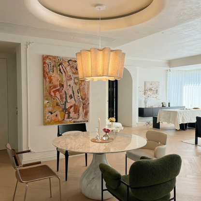 Modern Wavy Linen Drum Pendant Light - Nordic Ruffled Fabric Chandelier