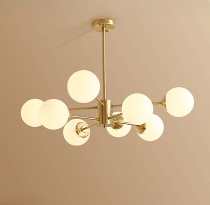 8-light Sputnik Gold Chandelier Brass Ceiling Light Opal Globe Molecular