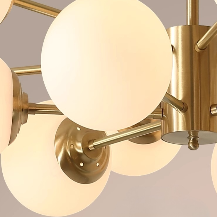 8-light Sputnik Gold Chandelier Brass Ceiling Light Opal Globe Molecular