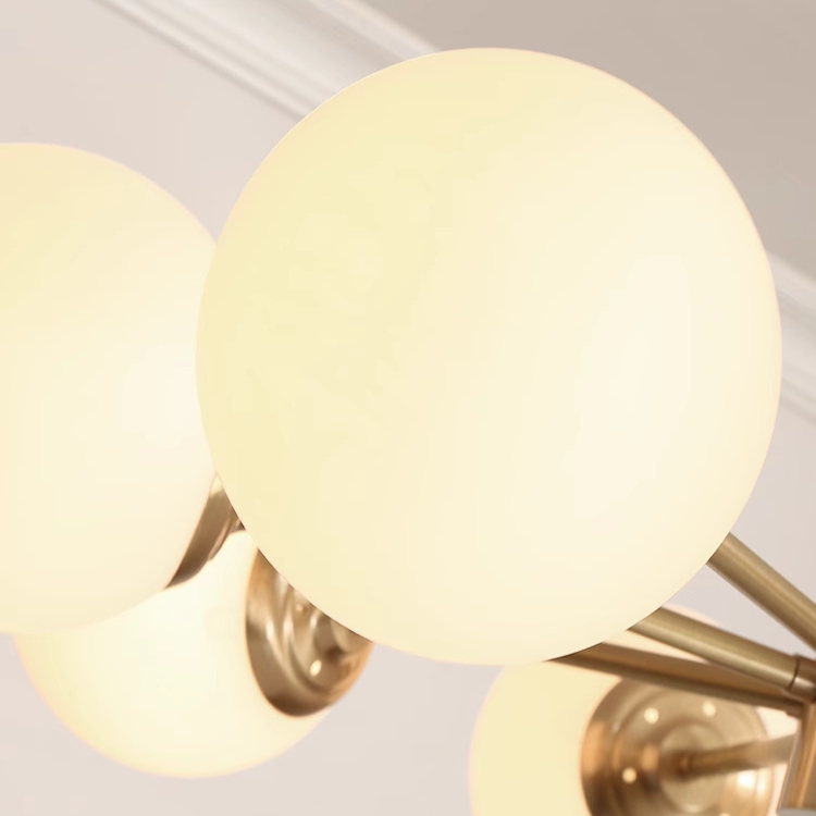 8-light Sputnik Gold Chandelier Brass Ceiling Light Opal Globe Molecular