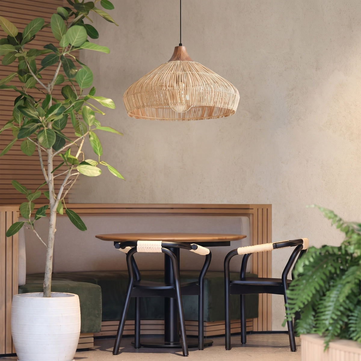 Wabi-sabi Retro Rattan Pendant Wicker Light Fixture Hand-Woven Coastal Boho Rayora Lamp