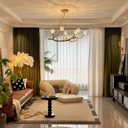 Organic Branch Chandelier - Modern Tree Branch Light with Glass Globes