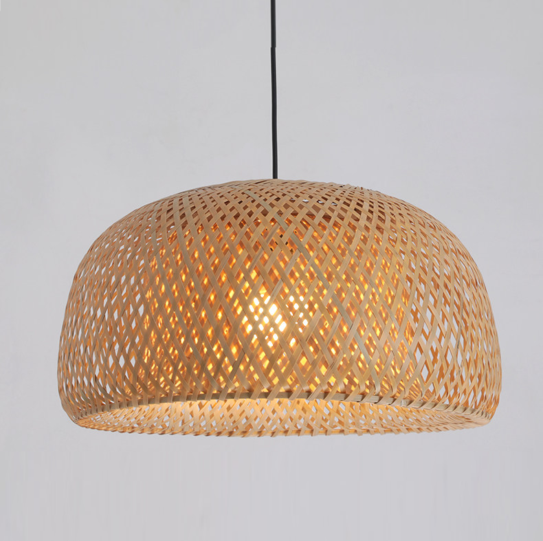 Modern Bamboo Dome Pendant Light - Hand-Woven Wicker Chandelier