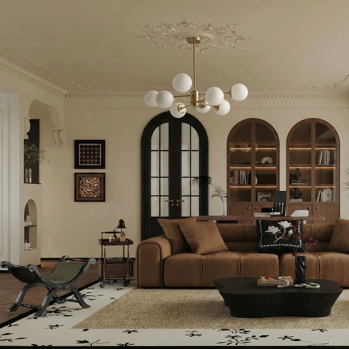 8-light Sputnik Gold Chandelier Brass Ceiling Light Opal Globe Molecular