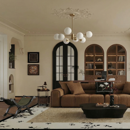 8-light Sputnik Gold Chandelier Brass Ceiling Light Opal Globe Molecular