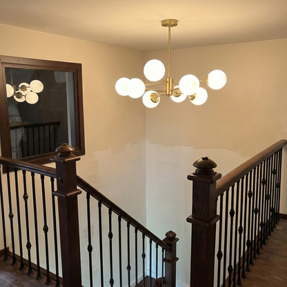 8-light Sputnik Gold Chandelier Brass Ceiling Light Opal Globe Molecular