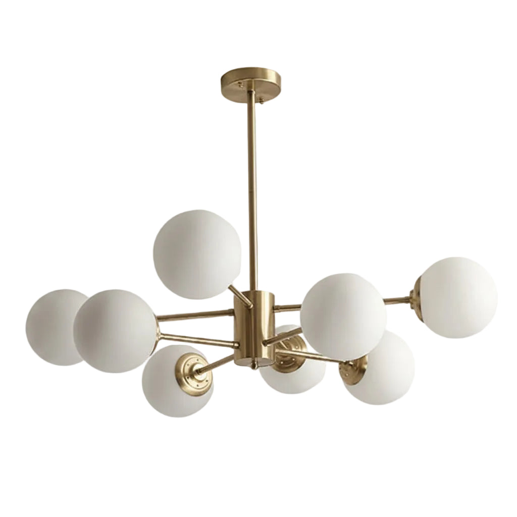 8-light Sputnik Gold Chandelier Brass Ceiling Light Opal Globe Molecular
