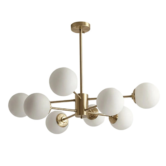 8-light Sputnik Gold Chandelier Brass Ceiling Light Opal Globe Molecular