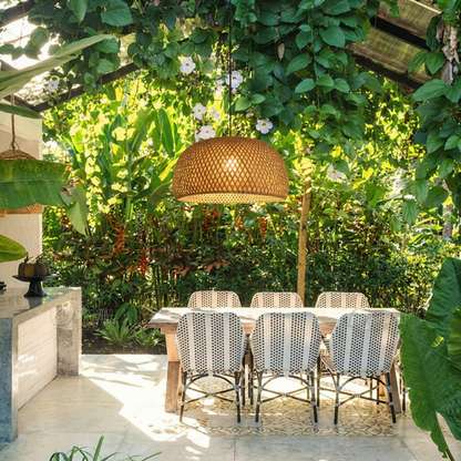 Modern Bamboo Dome Pendant Light - Hand-Woven Wicker Chandelier
