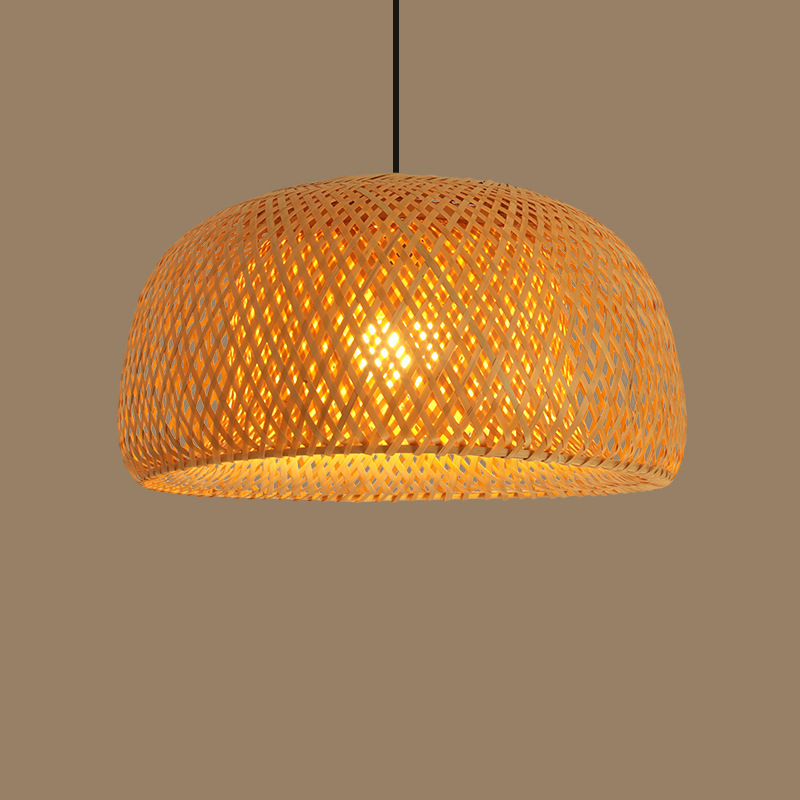 Modern Bamboo Dome Pendant Light - Hand-Woven Wicker Chandelier