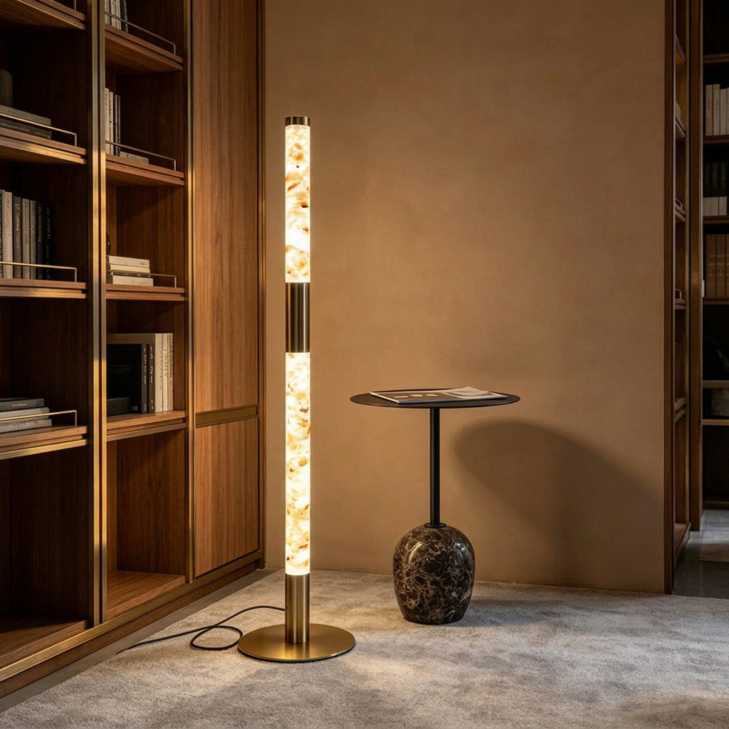 SASSO Faux Marble & Gold LED Floor Lamp