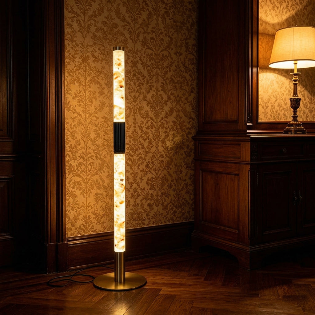 SASSO Faux Marble & Gold LED Floor Lamp