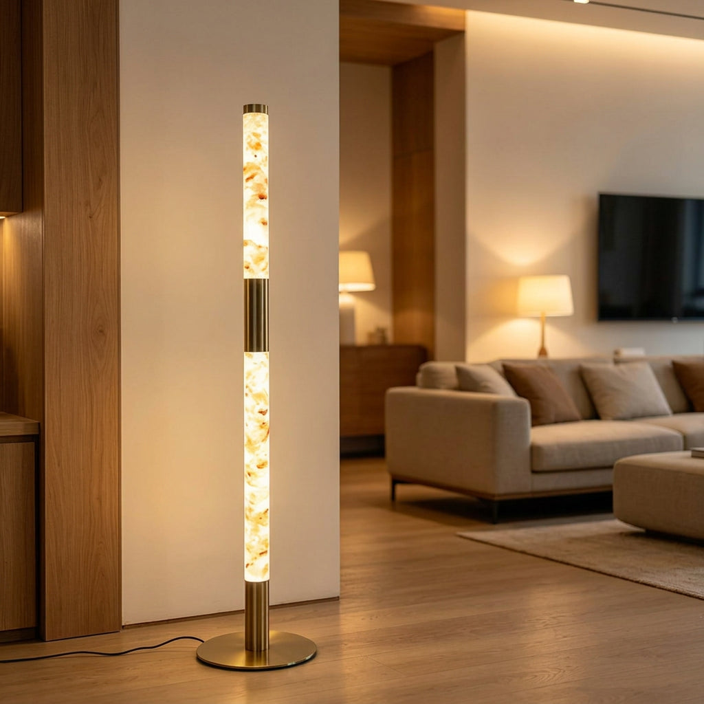 SASSO Faux Marble & Gold LED Floor Lamp