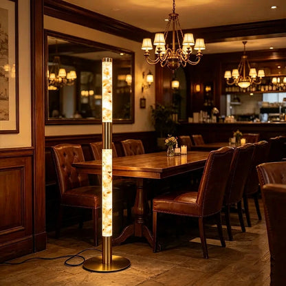 SASSO Faux Marble & Gold LED Floor Lamp