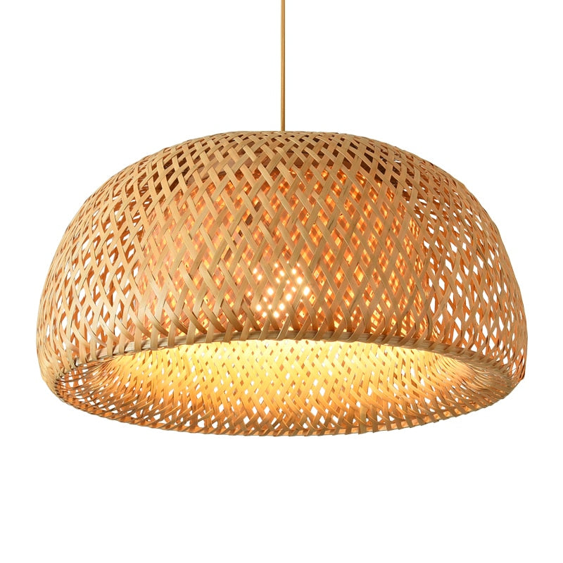 Modern Bamboo Dome Pendant Light - Hand-Woven Wicker Chandelier
