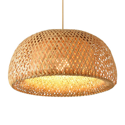 Modern Bamboo Dome Pendant Light - Hand-Woven Wicker Chandelier