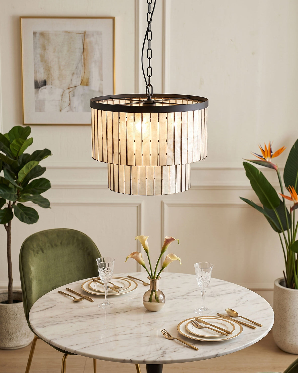 OSTRICA Mother of Pearl Tiered Chandelier