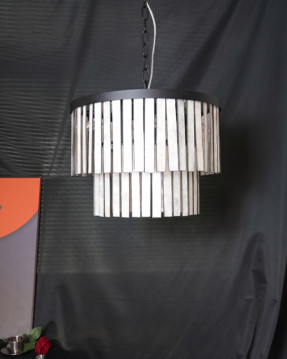 OSTRICA Mother of Pearl Tiered Chandelier